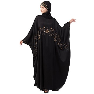 Nida kaftan abaya with premium handwork- Black